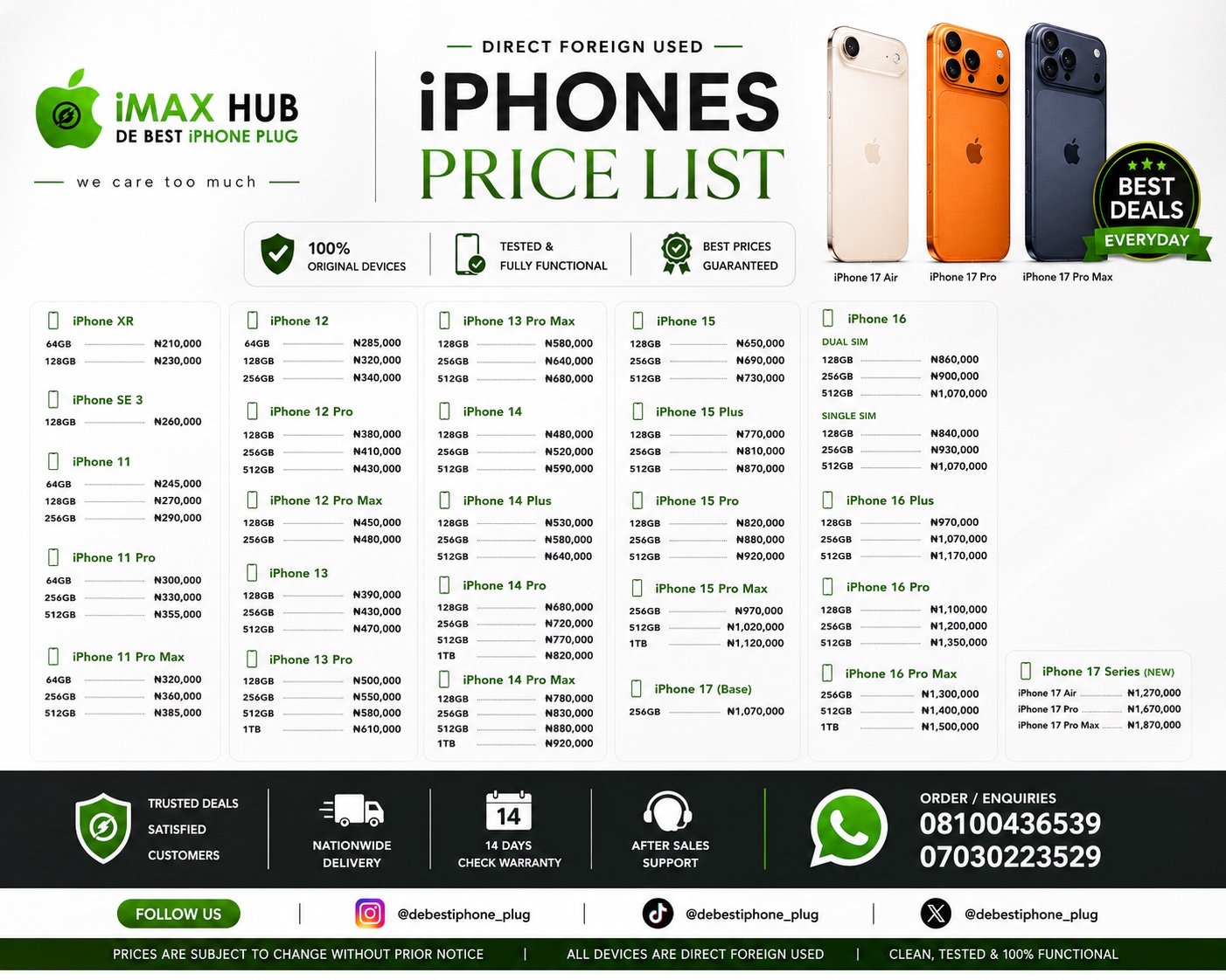 iMAX HUB direct foreign used iPhone price list